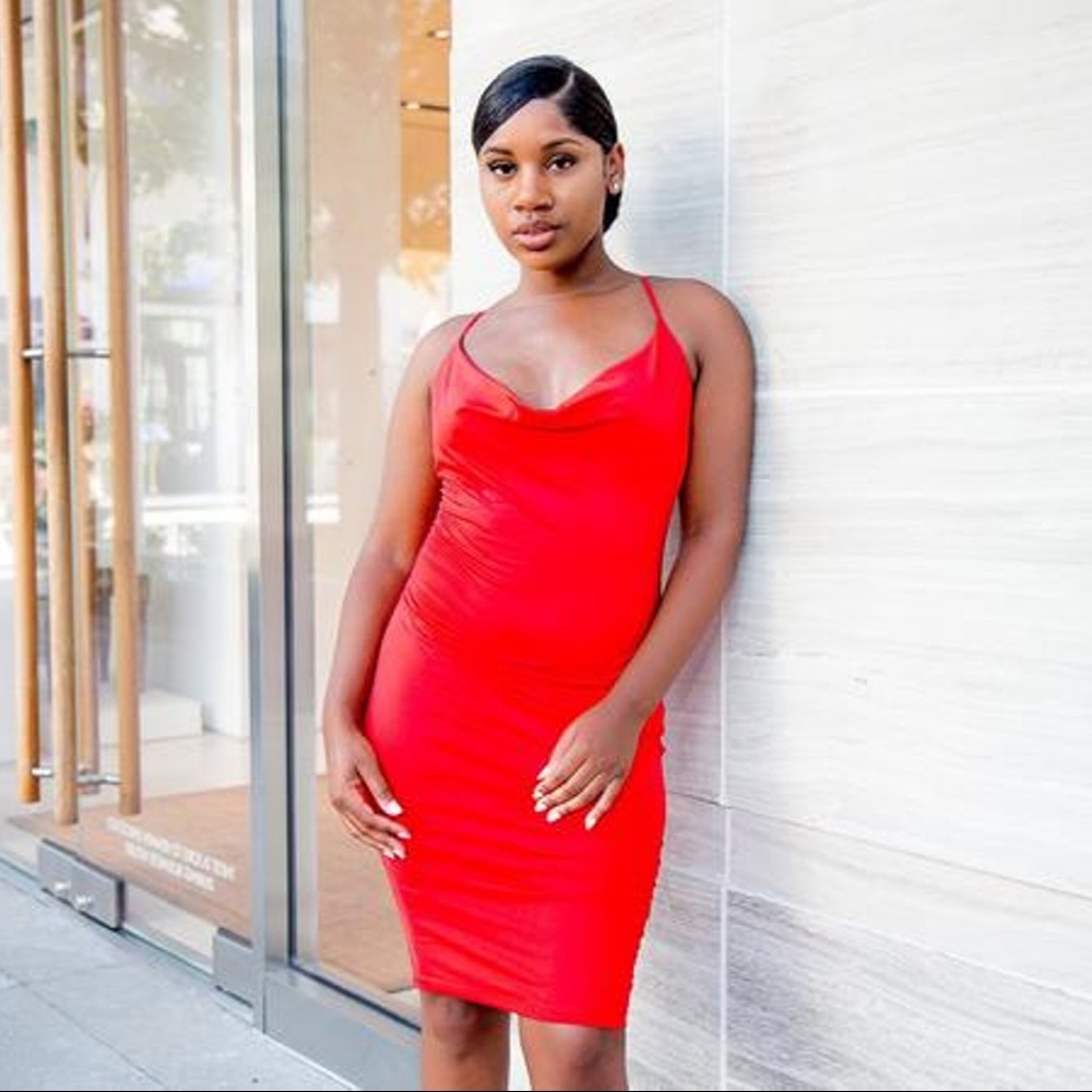 Red Cowell Neck Dress